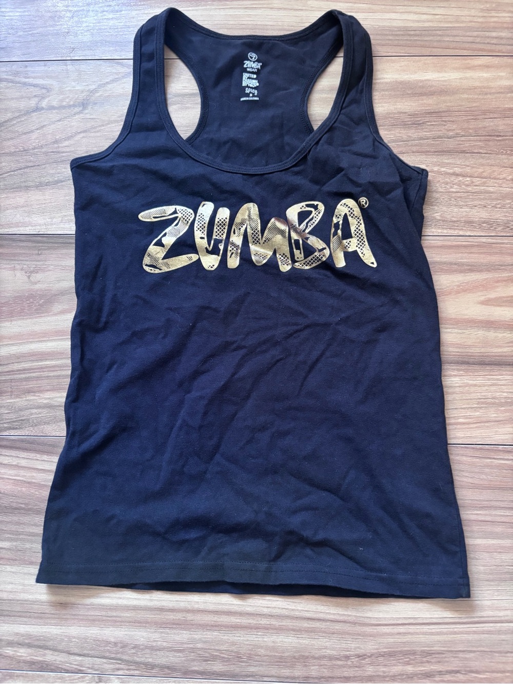 Zumba Fitness Women's Black Racerback Tank with Gold Logo size S